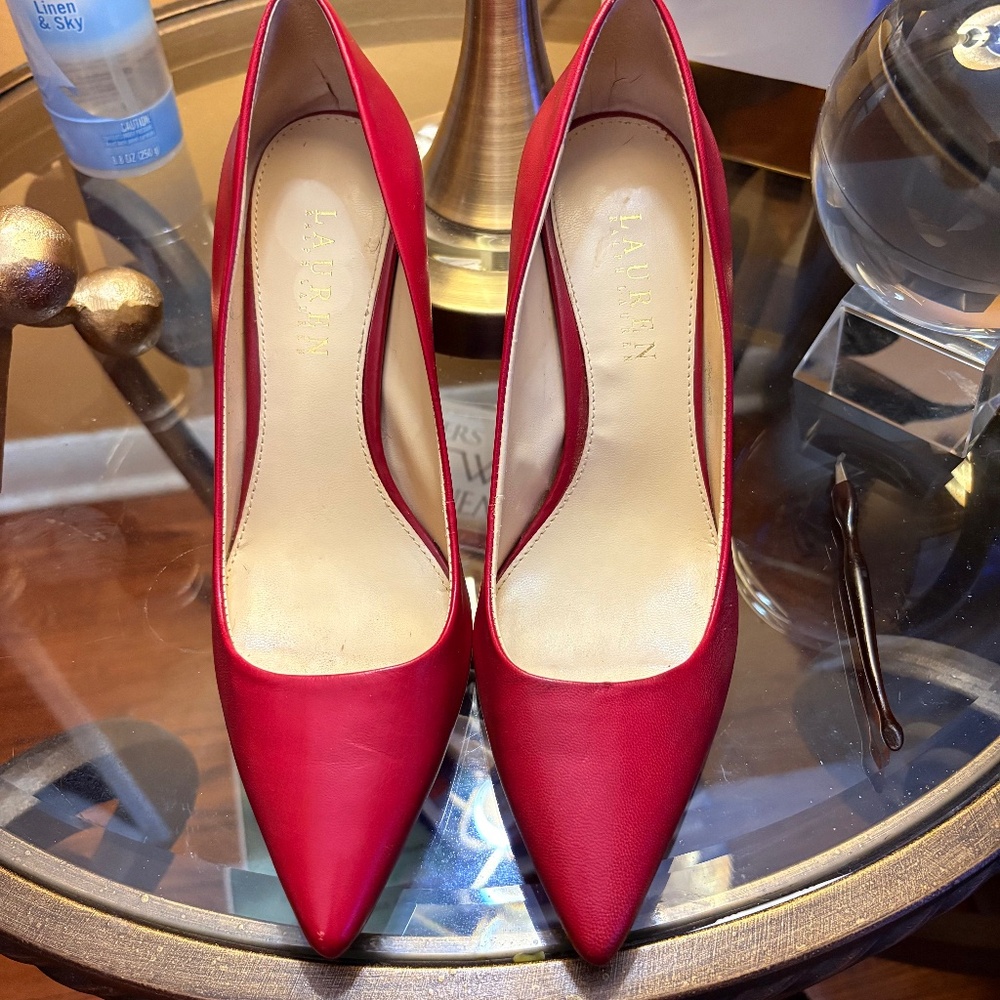 NEW LAUREN RALPH LAUREN STILETTO PUMPS - RED LEATHER - 7 1/2 B